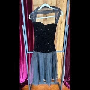 Vintage Black Backless Laurel Dress- Velvet-Like and Tulle-like